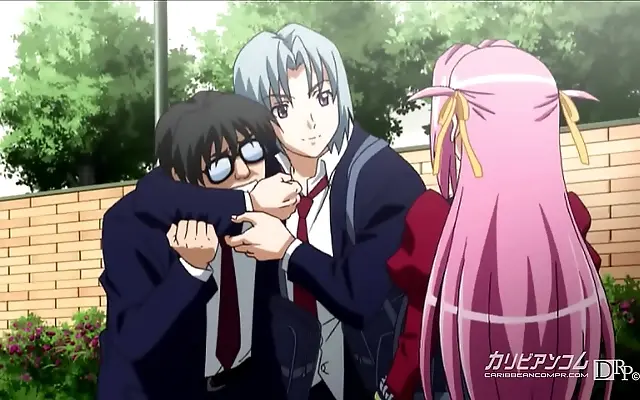 Silk blouse strains as temptation unfolds in forbidden anime school scandal
