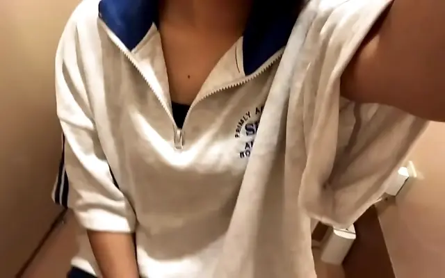 Two people alone as shy student finds secret pleasure in public toilet