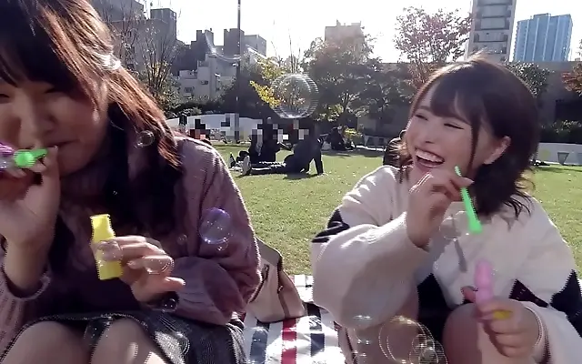 Two guys score with college girls on the grass for a wild spring creampie orgy adventure