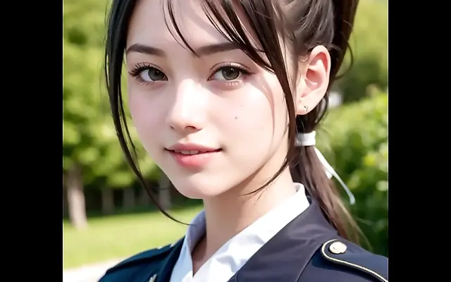 Frenzied passion with a young Japanese military beauty and big tits