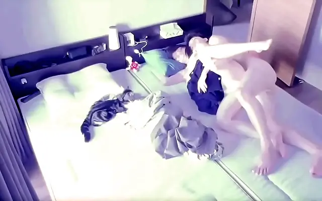 Curtain rustles as he sneaks in for secret morning pleasure with sleepy girlfriend