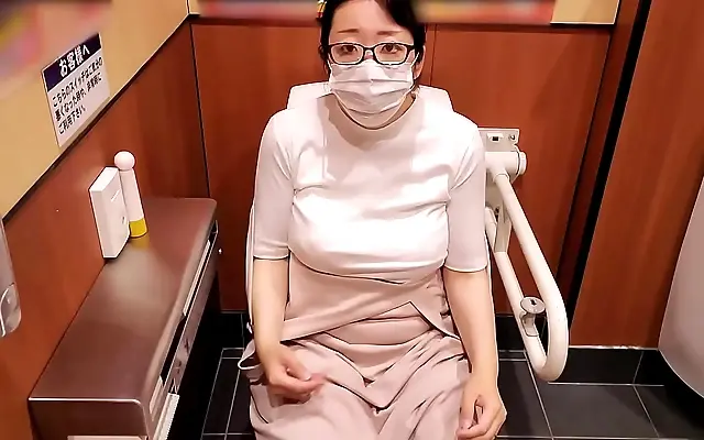 In Store Bathroom Milf Masturbates with Big Tits on Display